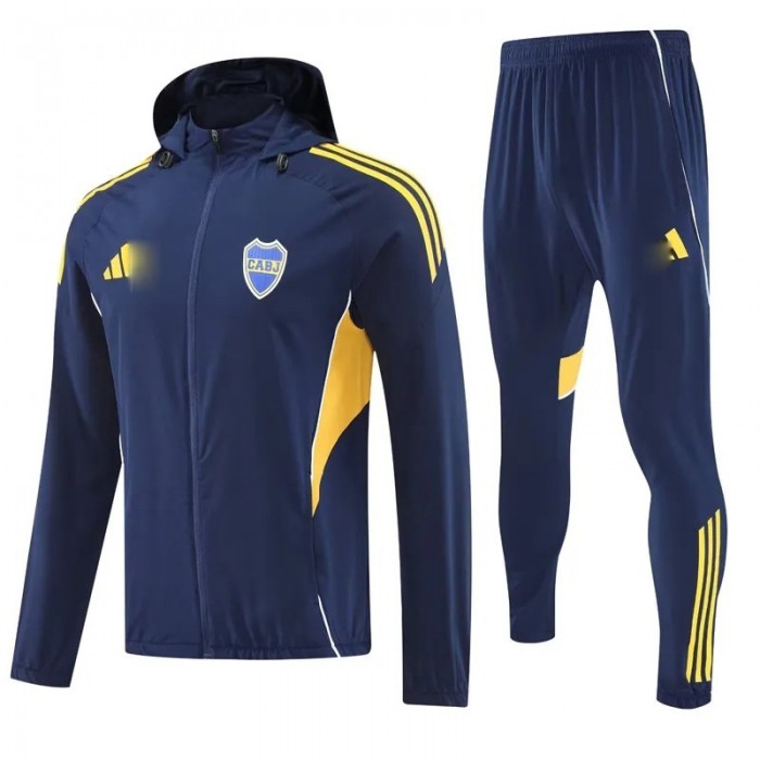 25/26 Boca Juniors Navy Blue Hooded Edition Classic Jacket Training Suit (Top+Pant)-8865940
