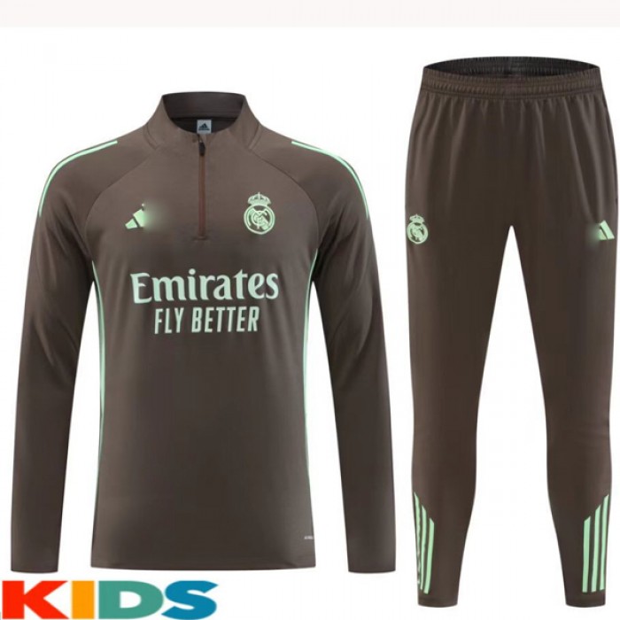 25/26 Kids Real Madrid Brown Kids Edition Classic Jacket Training Suit (Top+Pant)-4848057