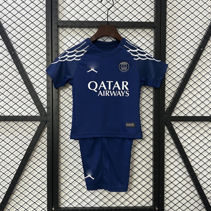 24/25 Paris Saint-Germain PSG Fourth Away Navy Blue Kids Jersey Kit Short Sleeve (Shirt + Short)-2622274