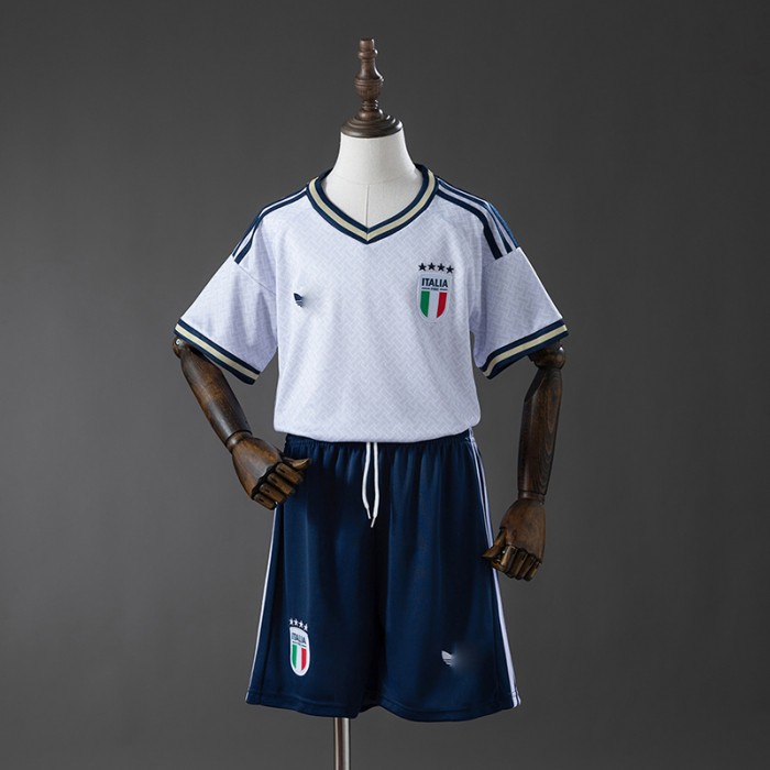 2026 World Cup Kids Italy Away White Kids Jersey Version Short Sleeve (Shirt + Short)-3938155