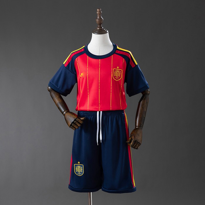 2026 World Cup Spain Home Red Kids Jersey Version Short Sleeve (Shirt + Short)-8445510