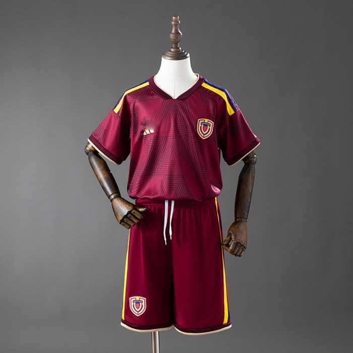 2026 World Cup Venezuela Home Wine Red Kids Jersey Version Short Sleeve (Shirt + Short)-5122480