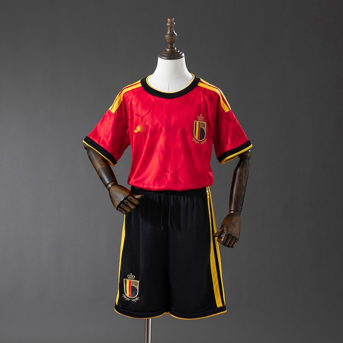 2026 World Cup Belgium Home Red Kids Jersey Version Short Sleeve (Shirt + Short)-3468724