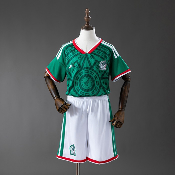 2026 World Cup Mexico Home Green Kids Jersey Version Short Sleeve (Shirt + Short)-9637829