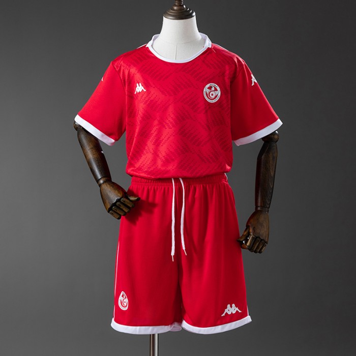 2026 World Cup Tunisia Home Red Kids Jersey Version Short Sleeve (Shirt + Short)-3007799