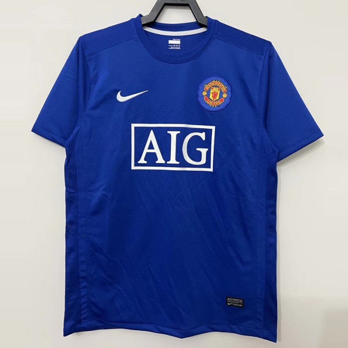 Retro 08/09 Manchester United M-U Second Away Blue Jersey Version Short Sleeve-5437142