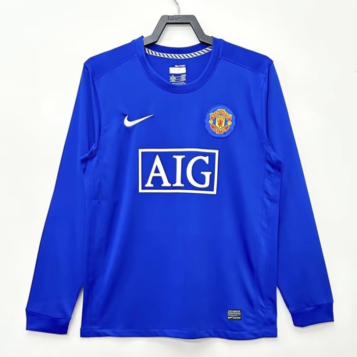Retro 08/09 Manchester United M-U Second Away Blue Jersey Version Long Sleeve-9504949