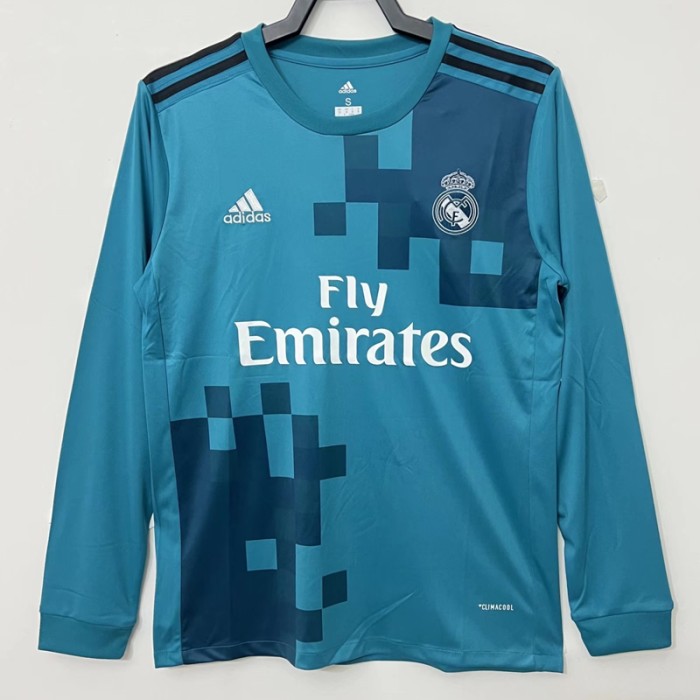 Retro 17/18 Real Madrid Second Away Blue Jersey Version Long Sleeve-6332950