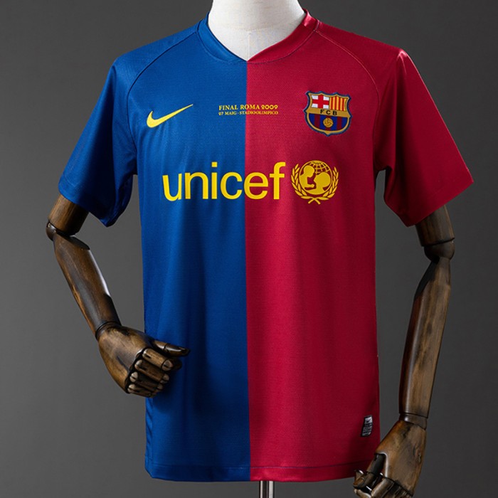 Retro 08/09 Barcelona Home White Blue Jersey Version Short Sleeve-9950620