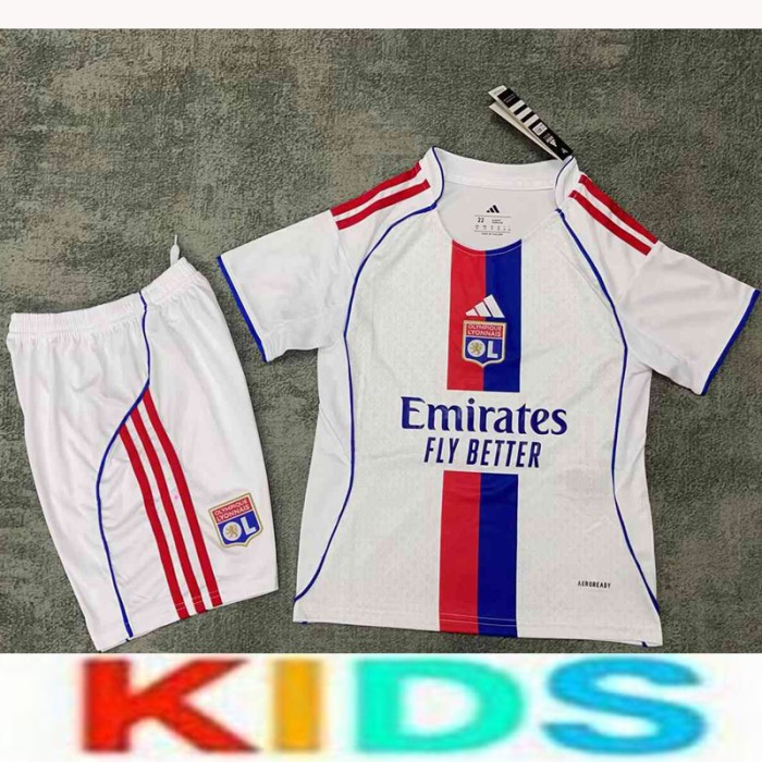 26/26 Kids Lyon Home White Kids Jersey Kit Short Sleeve (Shirt + Short)-9141314