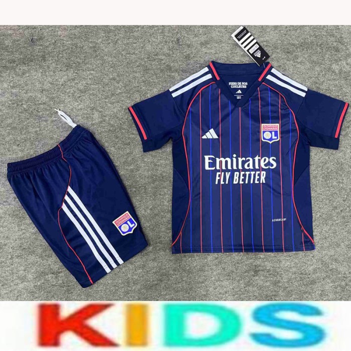 26/26 Kids Lyon Away Navy Blue Kids Jersey Kit Short Sleeve (Shirt + Short)-203296