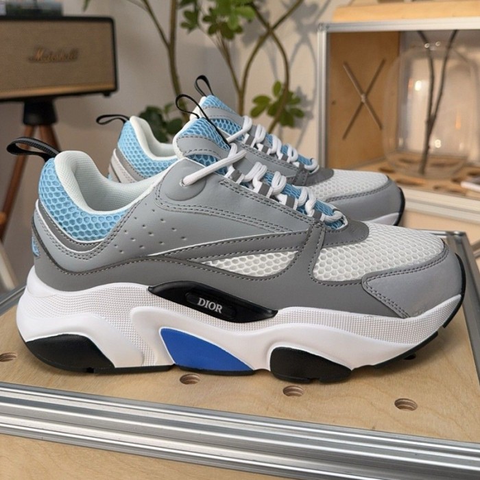 Christian B22 Sneakers in Technical Mesh and Calf Leather Running Shoes-Gray/White-9530901