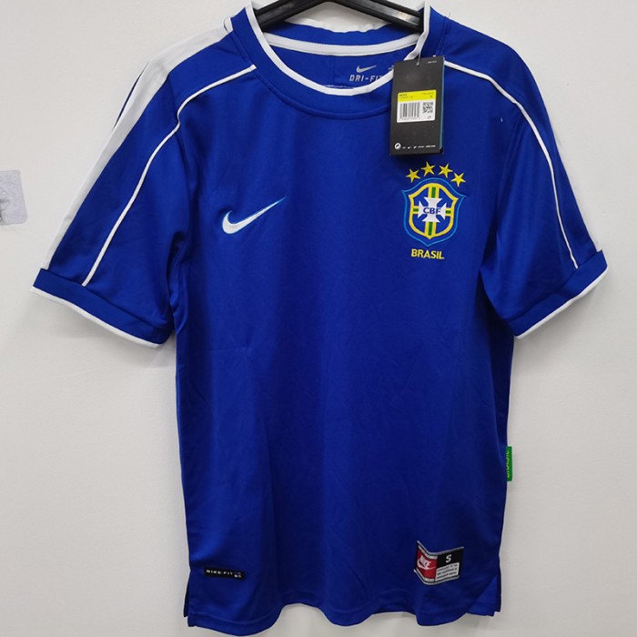 STOCK CLEARANCE [SIZE S] Retro 1998 Brazil Away Blue Jersey Version Short Sleeve-4749345